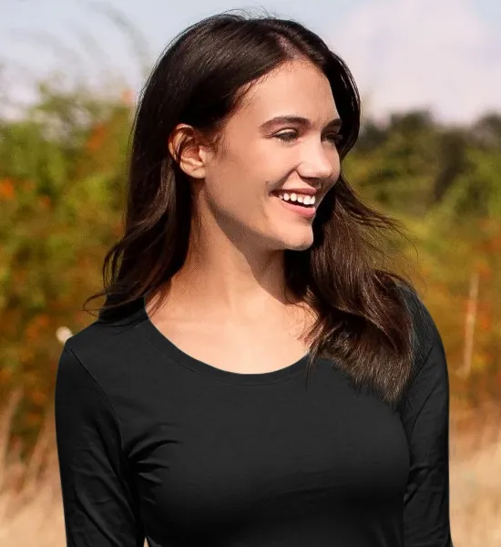 Moteriški marškinėliai ilgomis rankovėmis - Gilesnė apvali iškirptė