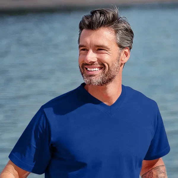 Marškinėliai trumpomis rankovėmis, vidutinio svorio - V formos iškirptė